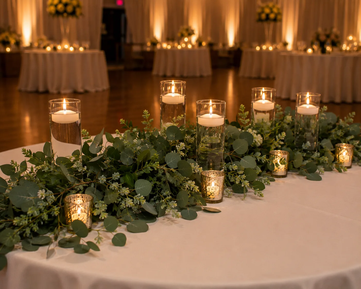 Greenery and candle centerpieces
