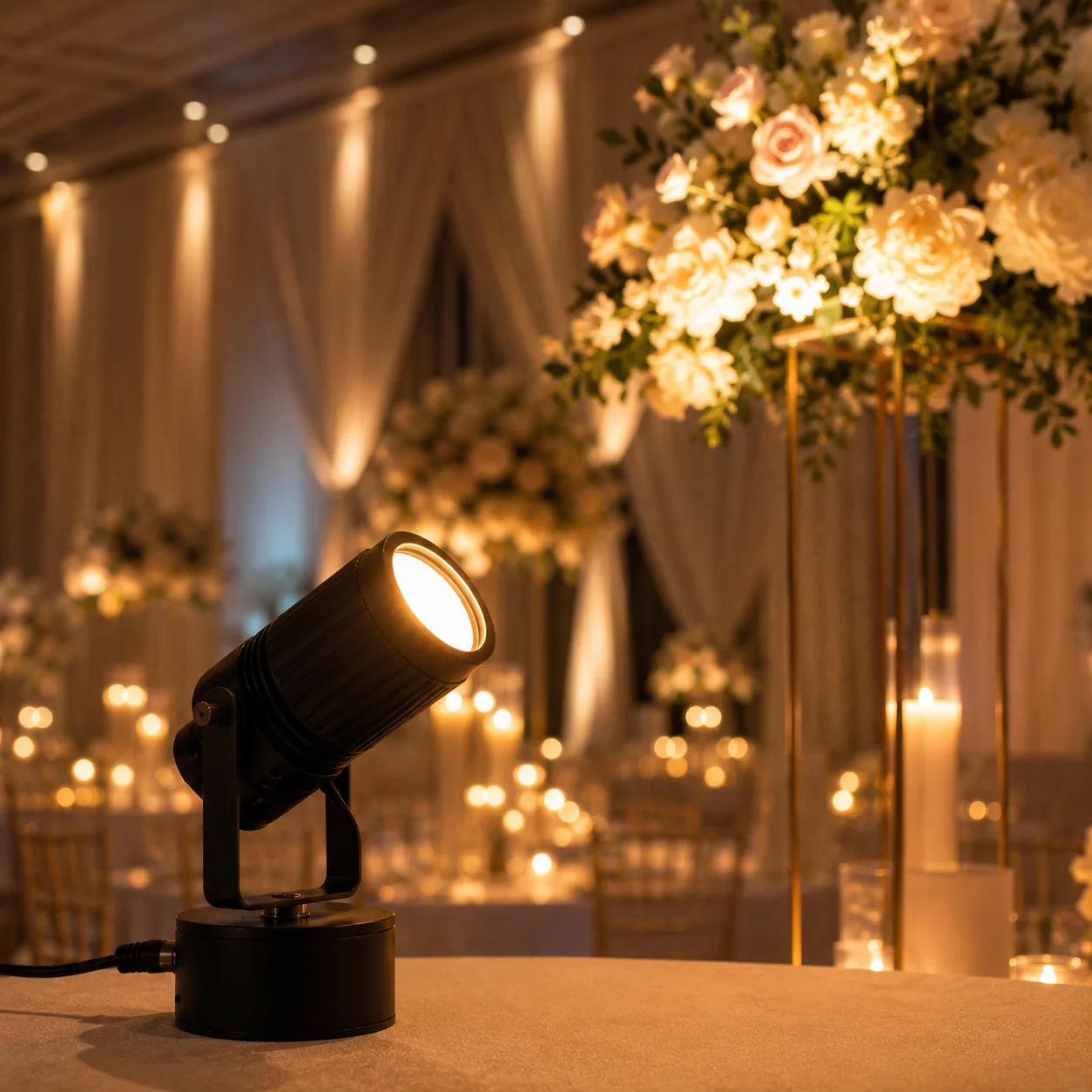 Pinspot floral lighting