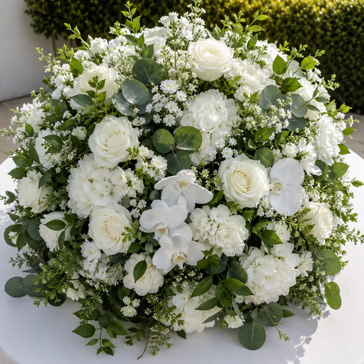 White florals with greenery