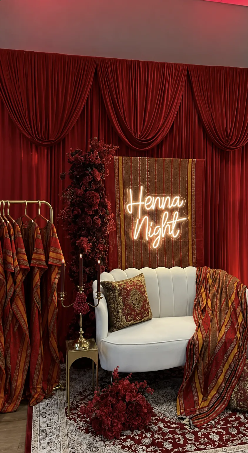 Henna night decor with colorful festive styling