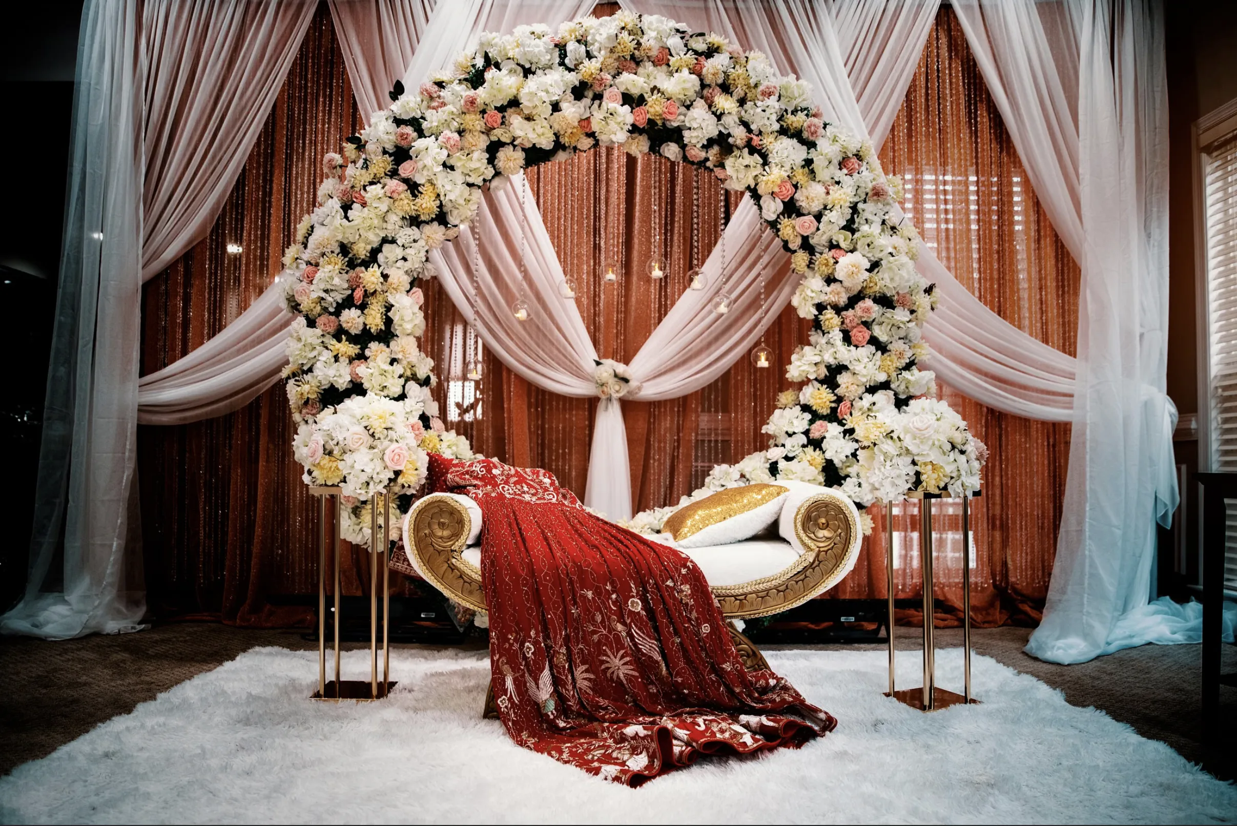 Nikah ceremony focal point with florals and elegant backdrop